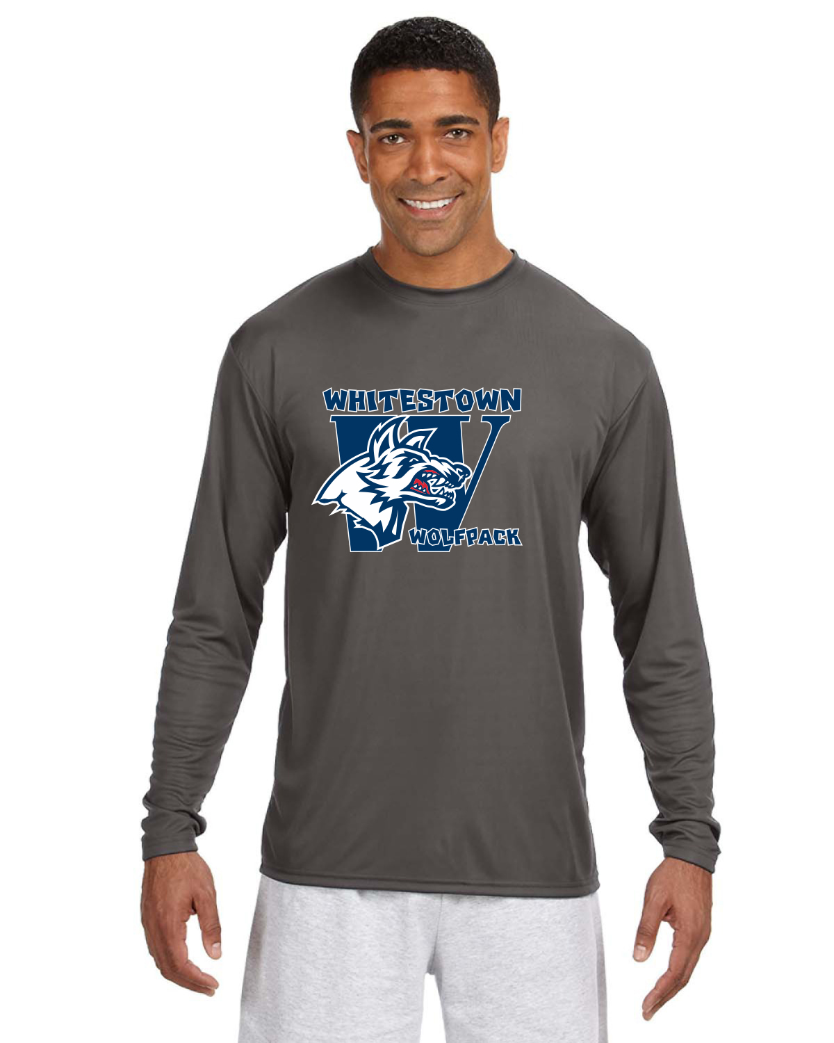 A4 Long Sleeve with Whitestown Wolf Pack with screen printed logo (Back ...