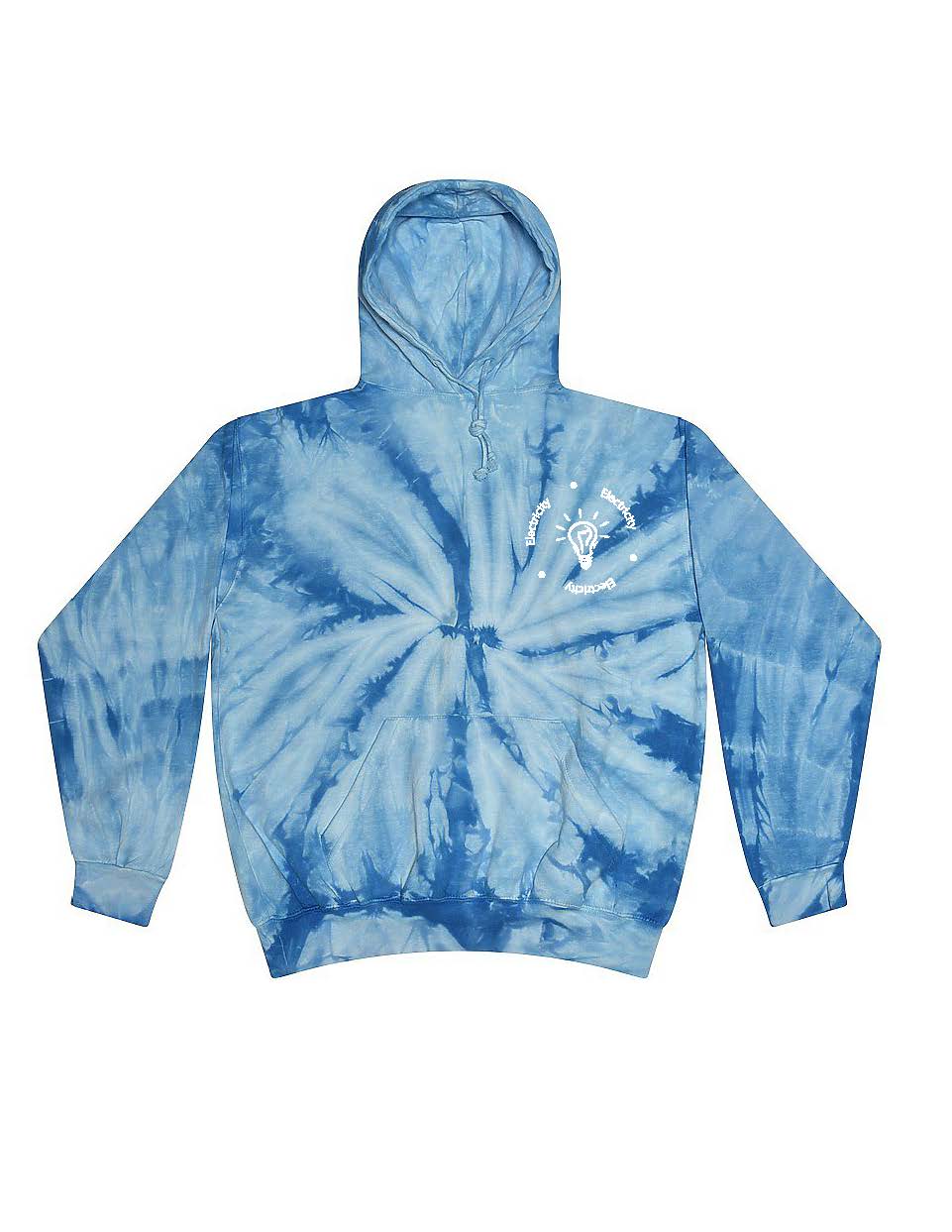Tie Dye Hoodie with electricity Screen printed logo