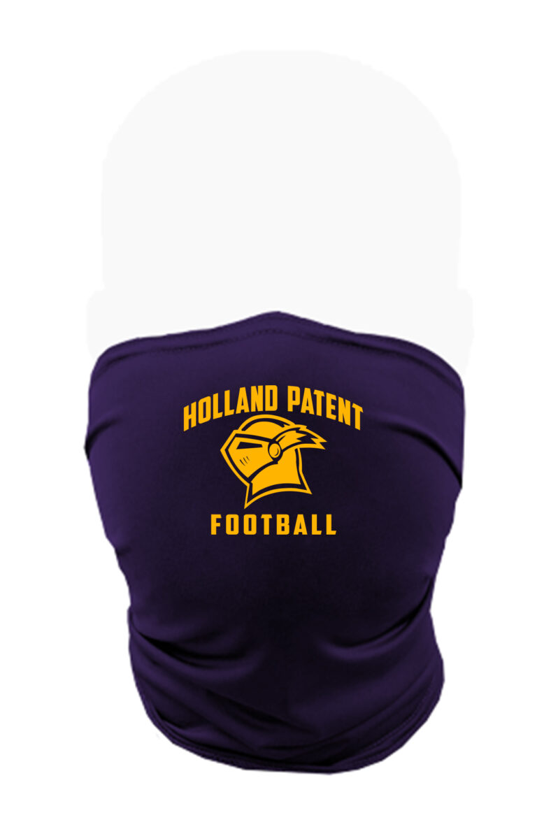 Purple Face Gaitor with Holland Patent Football screen printed logo